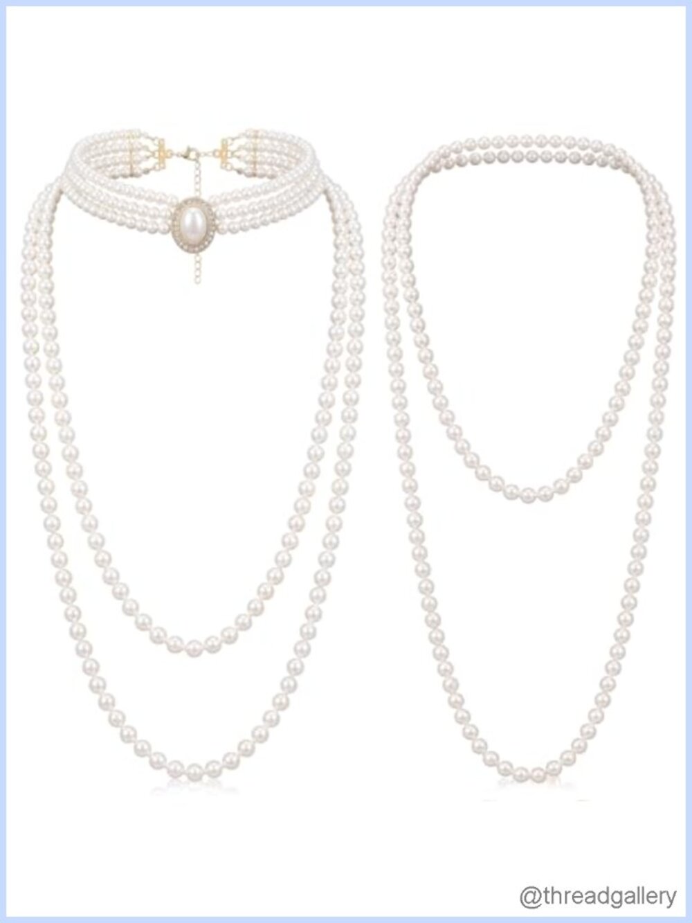 2 Pack Faux Pearl Necklace Set Long Strand Flapper Costume Jewelry